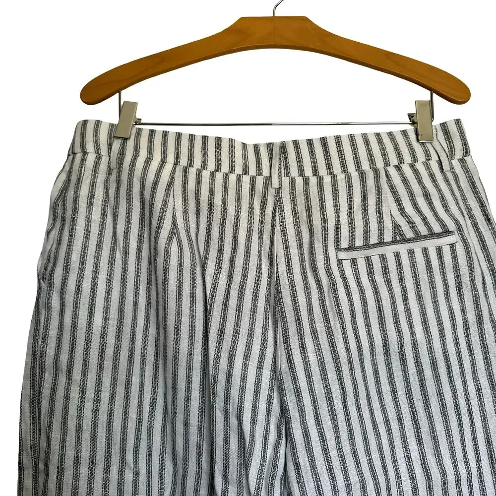 Reformation Carter Linen Wide Leg Pants Mid Rise White Striped Coastal Size 10